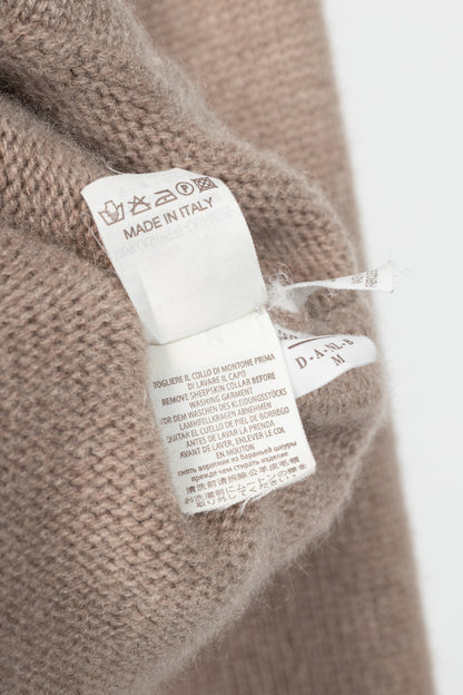 Brunello Cucinelli Brown Cashmere-Knit Sheepskin-Collar Sweater
