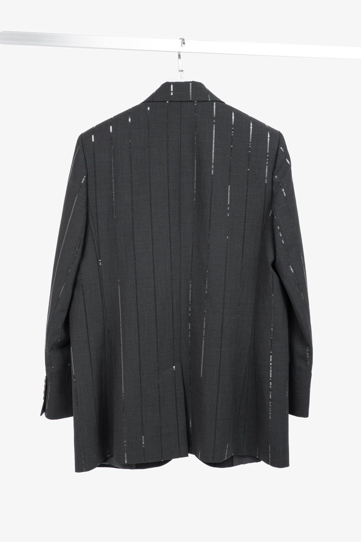 Brunello Cucinelli AW23 Anthracite Wool-Blend Sequin-Stripe Blazer