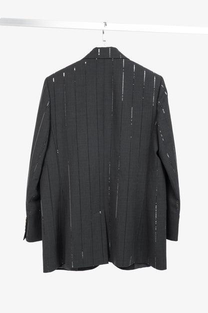 Brunello Cucinelli AW23 Anthracite Wool-Blend Sequin-Stripe Blazer