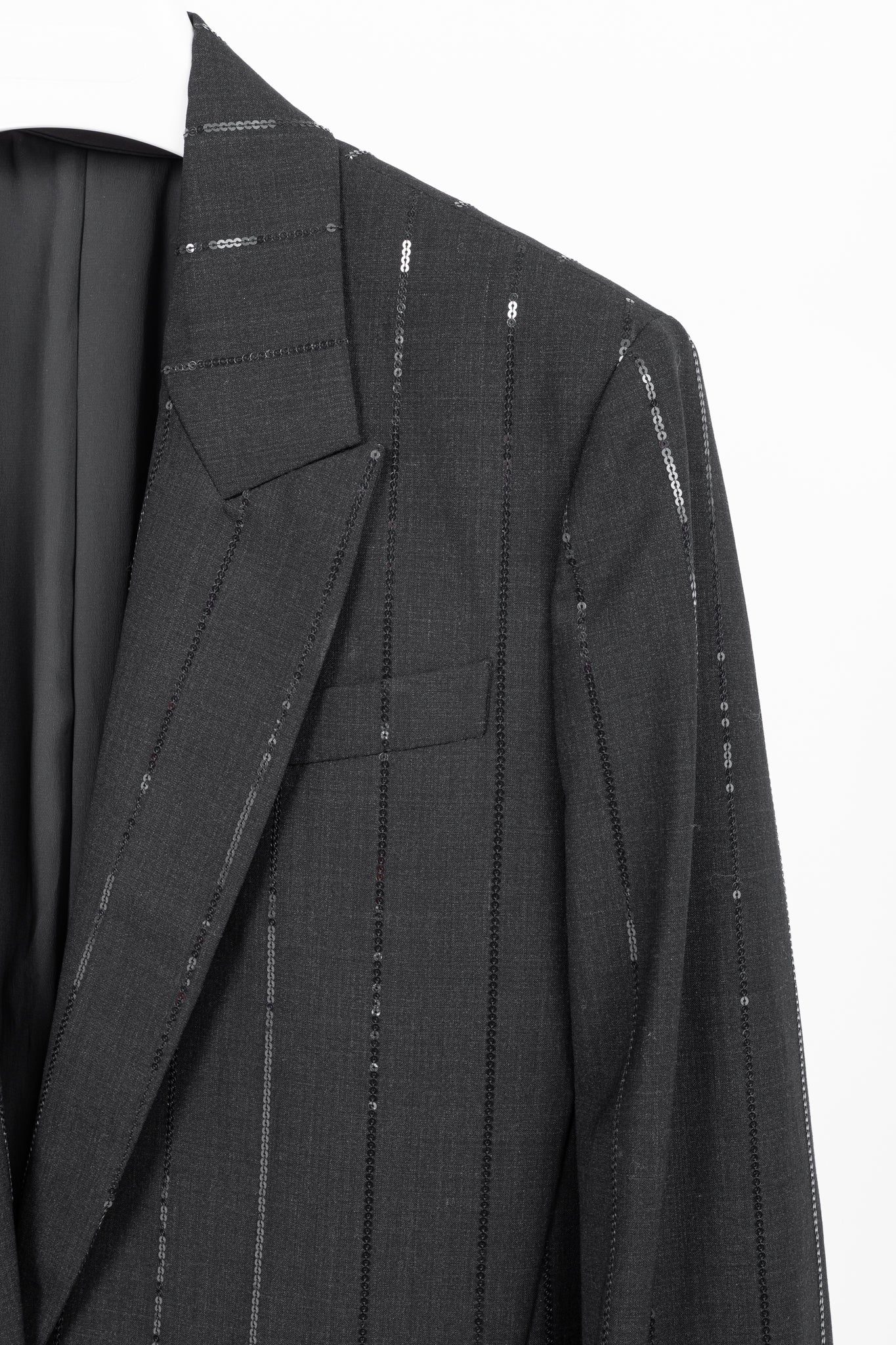 Brunello Cucinelli AW23 Anthracite Wool-Blend Sequin-Stripe Blazer