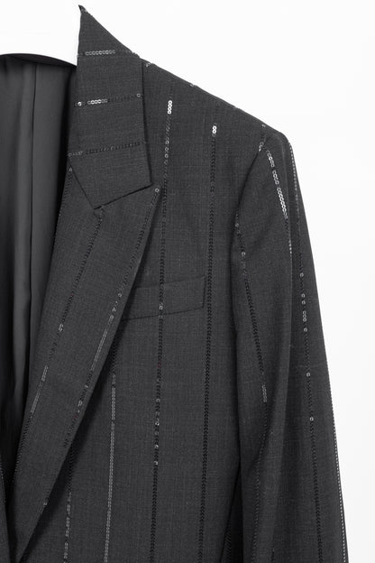 Brunello Cucinelli AW23 Anthracite Wool-Blend Sequin-Stripe Blazer