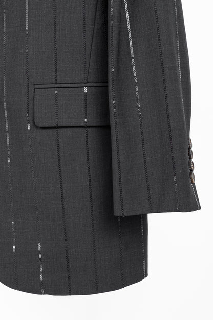 Brunello Cucinelli AW23 Anthracite Wool-Blend Sequin-Stripe Blazer