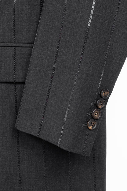 Brunello Cucinelli AW23 Anthracite Wool-Blend Sequin-Stripe Blazer