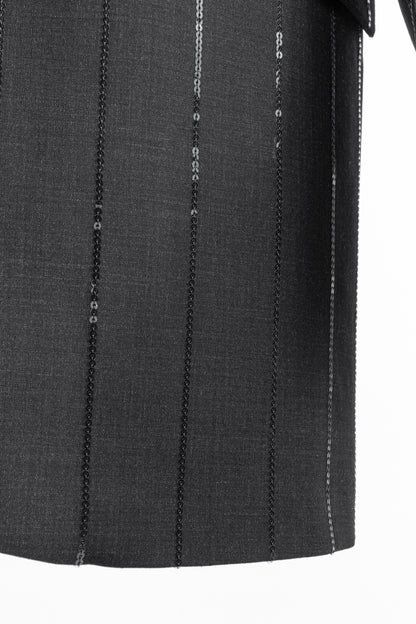 Brunello Cucinelli AW23 Anthracite Wool-Blend Sequin-Stripe Blazer