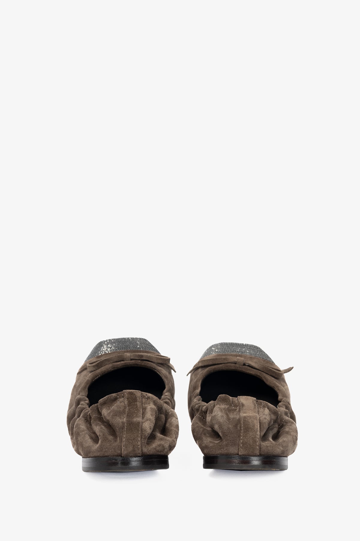 Brunello Cucinelli Brown Suede Monili-Cap-Toe Bow Flats