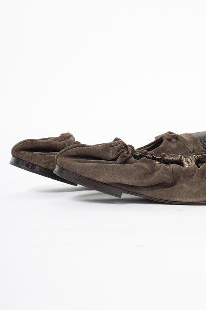 Brunello Cucinelli Brown Suede Monili-Cap-Toe Bow Flats