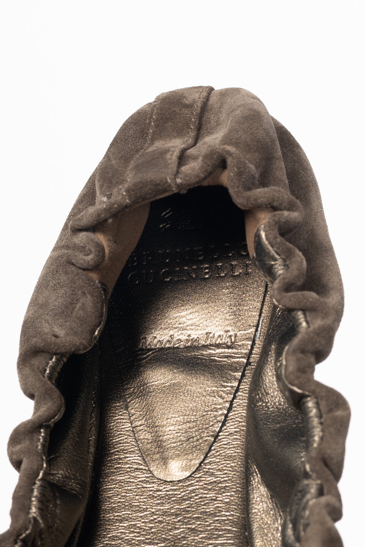 Brunello Cucinelli Brown Suede Monili-Cap-Toe Bow Flats
