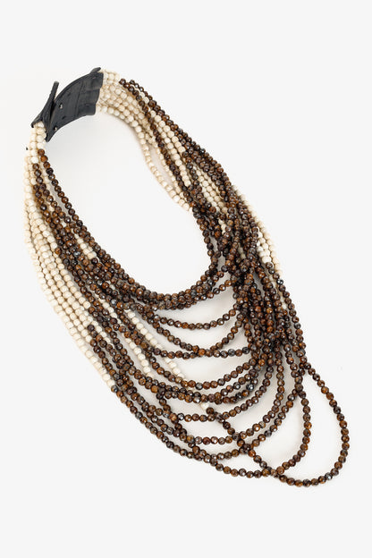 Brunello Cucinelli Cream & Brown Gemstone Multistrand Necklace