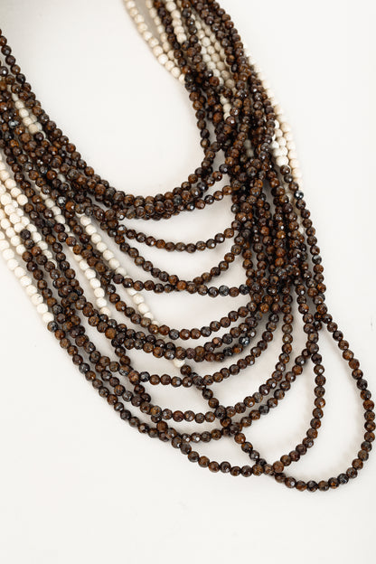Brunello Cucinelli Cream & Brown Gemstone Multistrand Necklace