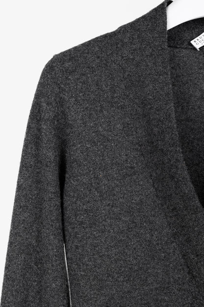 Brunello Cucinelli Grey Cashmere Buttoned V-Neck Cardigan