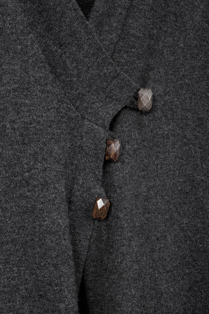 Brunello Cucinelli Grey Cashmere Buttoned V-Neck Cardigan