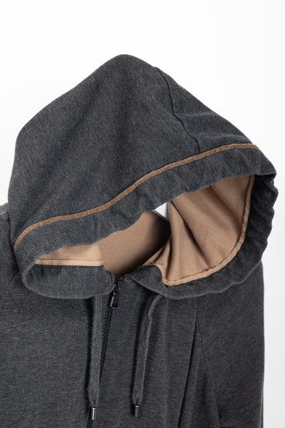 Brunello Cucinelli Grey Cotton-Jersey Monili Peplum Hoodie