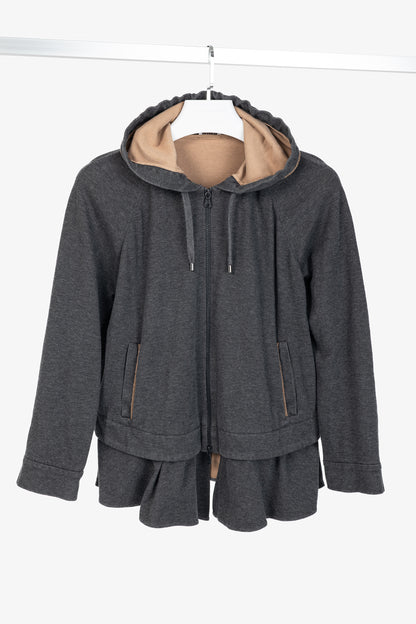 Brunello Cucinelli Grey Cotton-Jersey Monili Peplum Hoodie