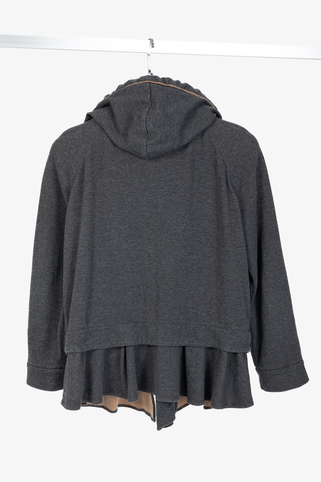 Brunello Cucinelli Grey Cotton-Jersey Monili Peplum Hoodie