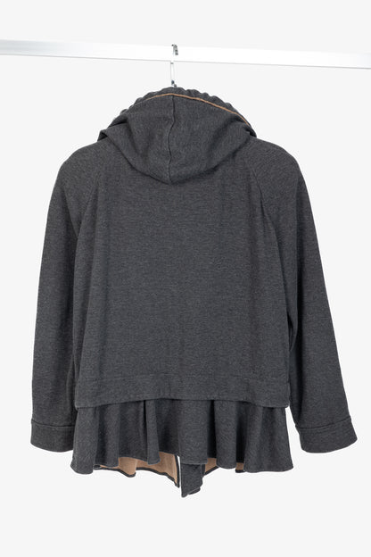 Brunello Cucinelli Grey Cotton-Jersey Monili Peplum Hoodie