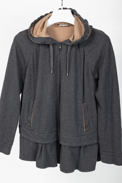 Brunello Cucinelli Grey Cotton-Jersey Monili Peplum Hoodie