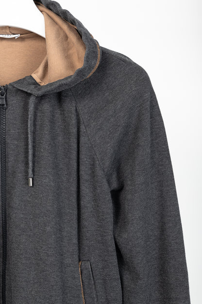 Brunello Cucinelli Grey Cotton-Jersey Monili Peplum Hoodie