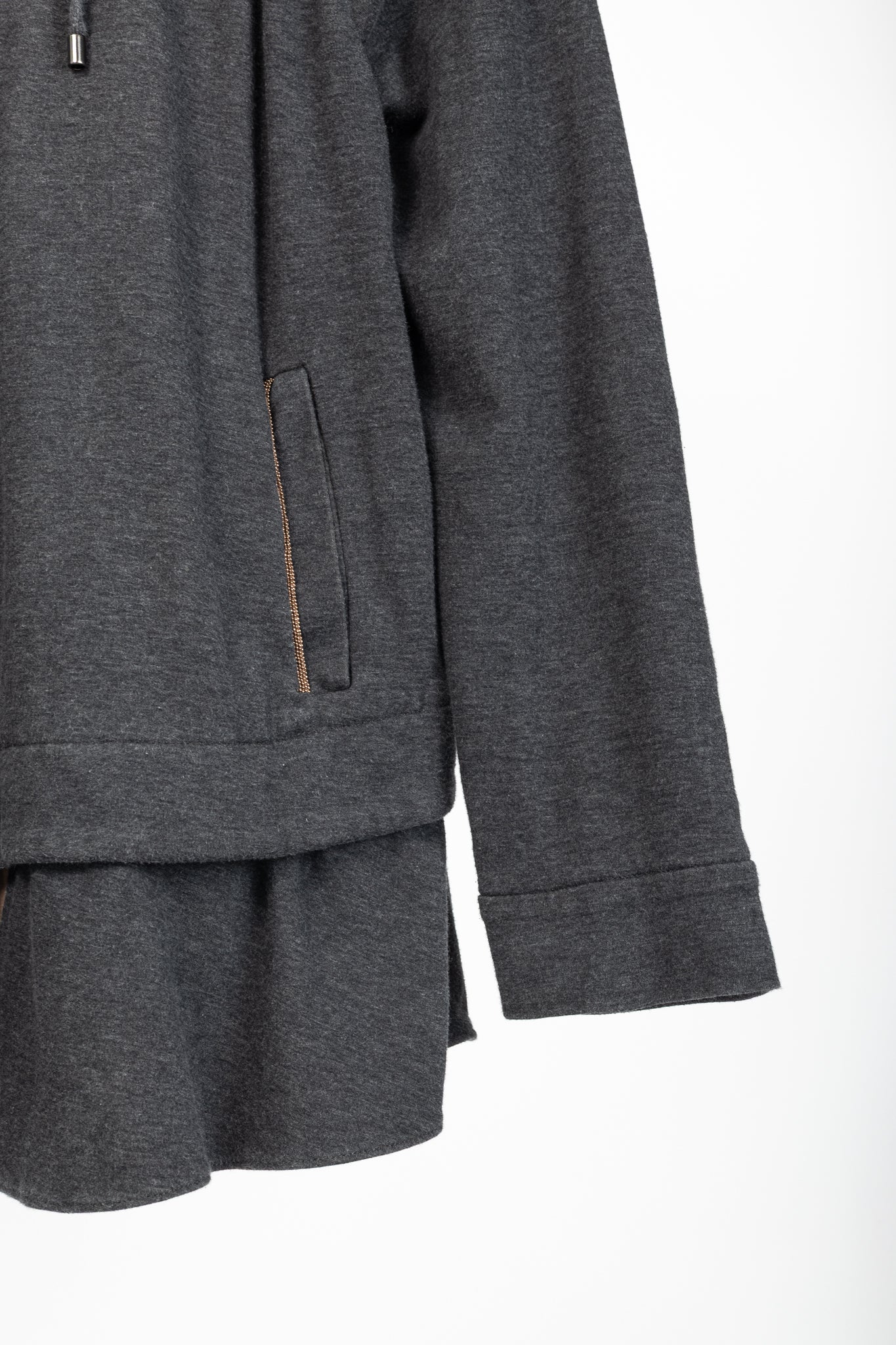 Brunello Cucinelli Grey Cotton-Jersey Monili Peplum Hoodie