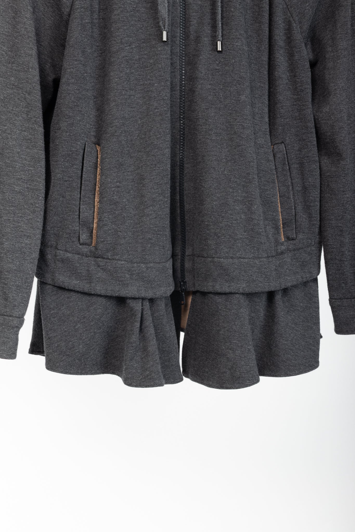 Brunello Cucinelli Grey Cotton-Jersey Monili Peplum Hoodie