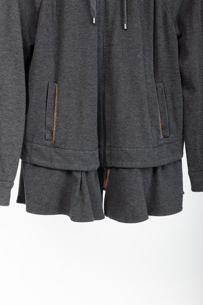 Brunello Cucinelli Grey Cotton-Jersey Monili Peplum Hoodie