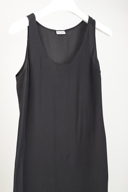 Brunello Cucinelli Dark Grey Silk-Blend Slip Dress
