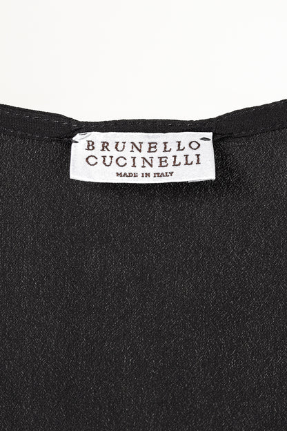 Brunello Cucinelli Dark Grey Silk-Blend Slip Dress