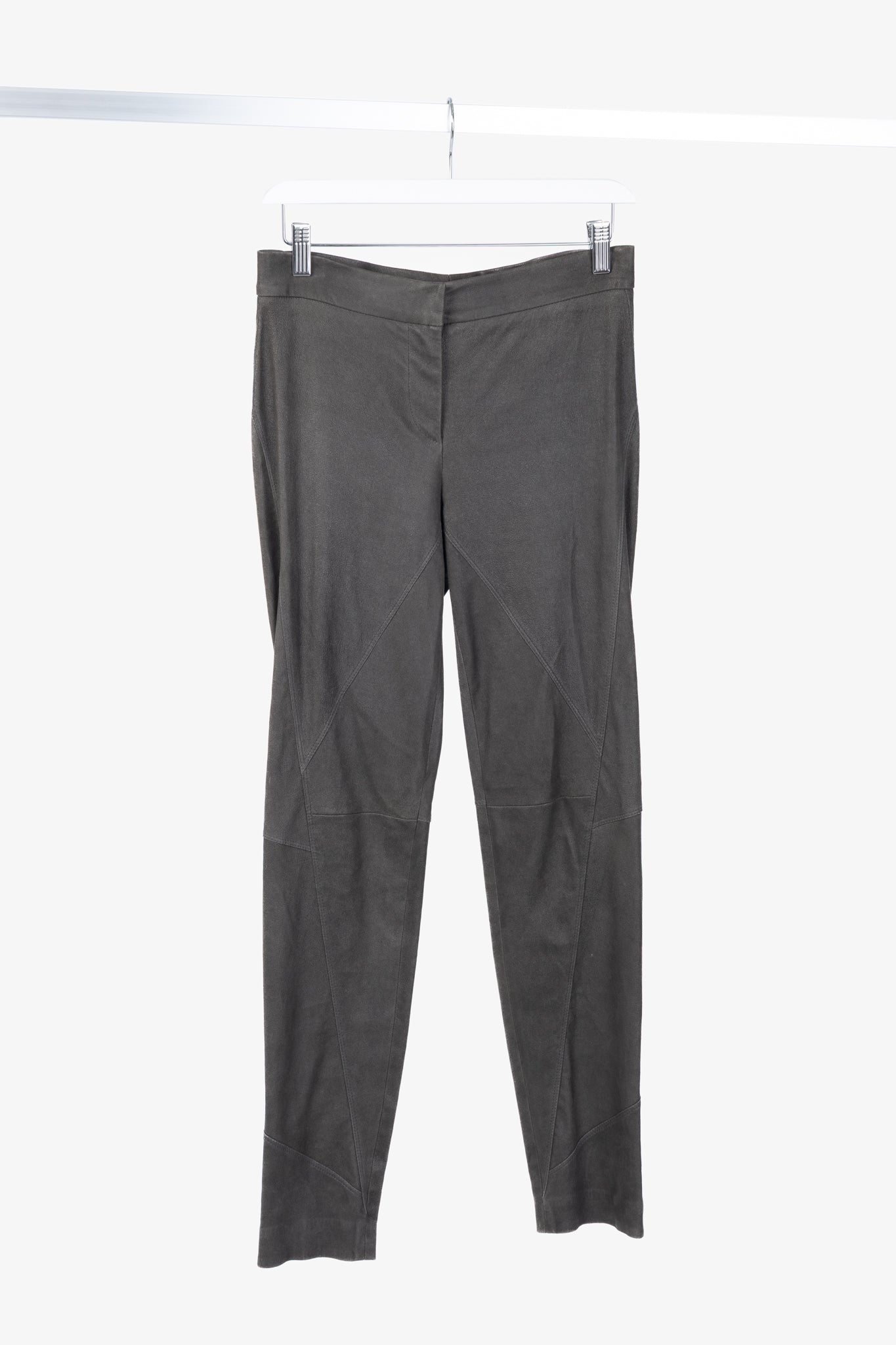 Brunello Cucinelli Grey Leather Panelled Skinny Pants