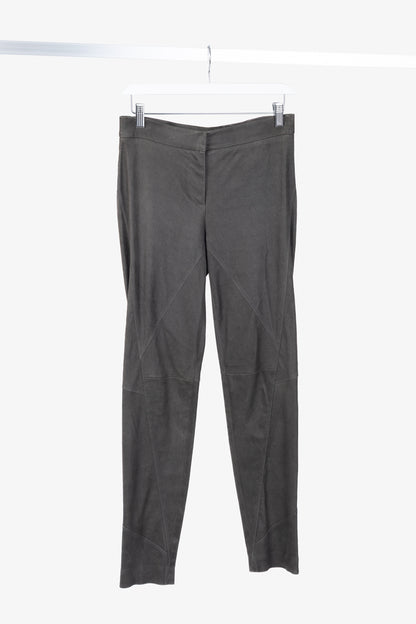 Brunello Cucinelli Grey Leather Panelled Skinny Pants