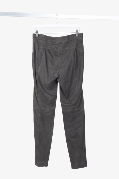 Brunello Cucinelli Grey Leather Panelled Skinny Pants