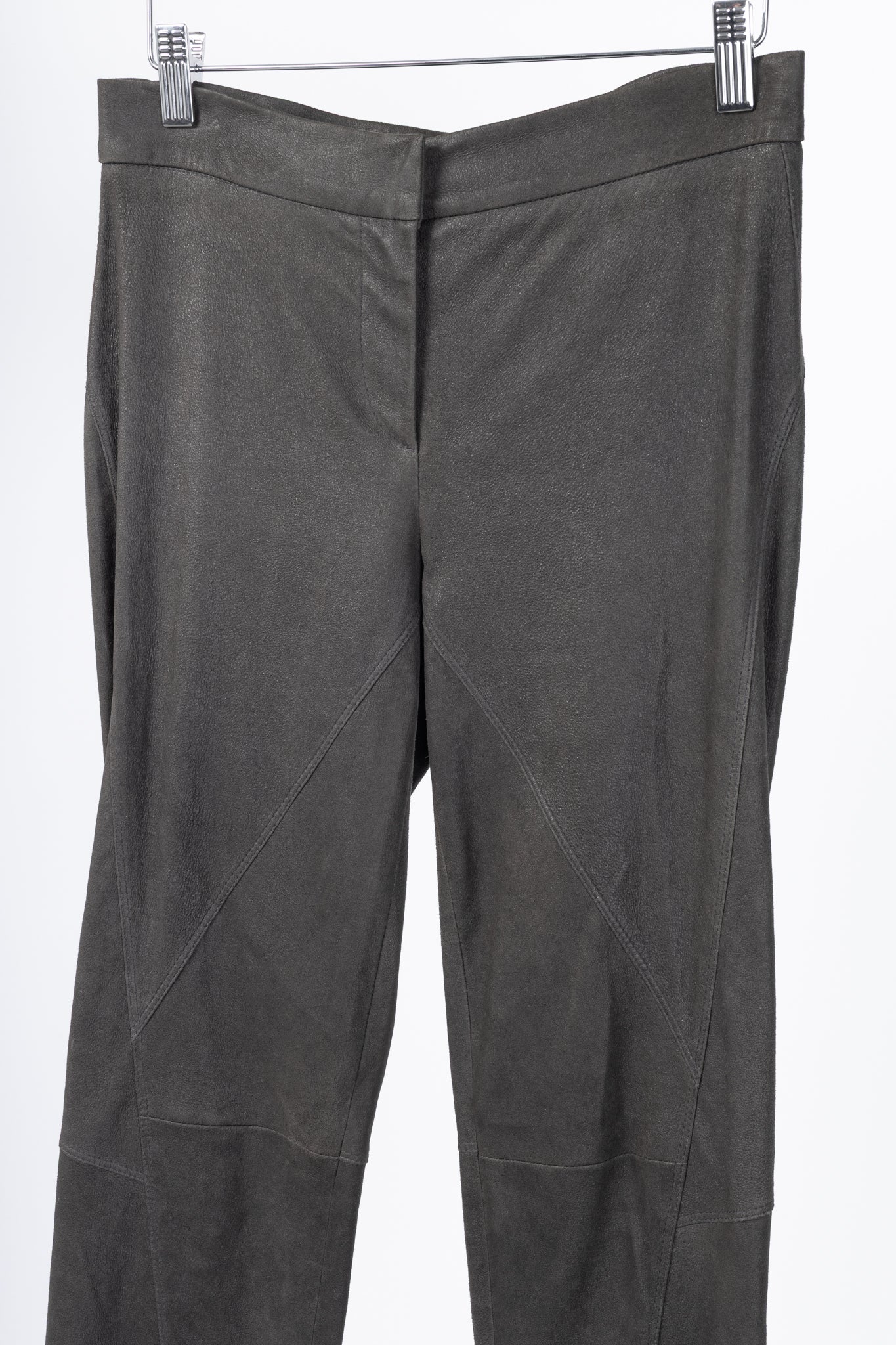 Brunello Cucinelli Grey Leather Panelled Skinny Pants