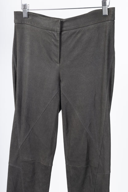 Brunello Cucinelli Grey Leather Panelled Skinny Pants