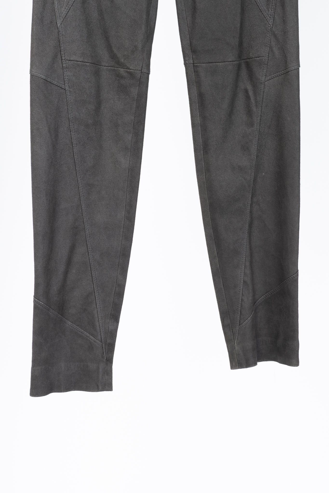 Brunello Cucinelli Grey Leather Panelled Skinny Pants