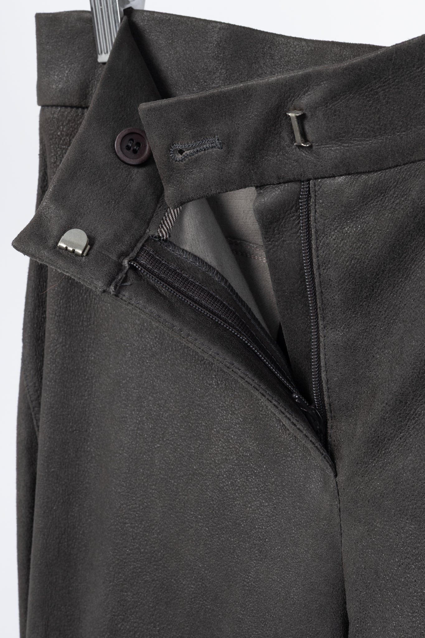 Brunello Cucinelli Grey Leather Panelled Skinny Pants