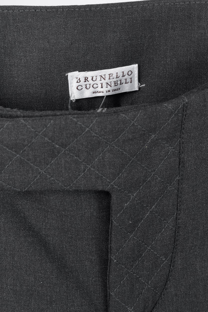 Brunello Cucinelli Anthracite Stretch-Wool Quilted Zip-Hem Trousers