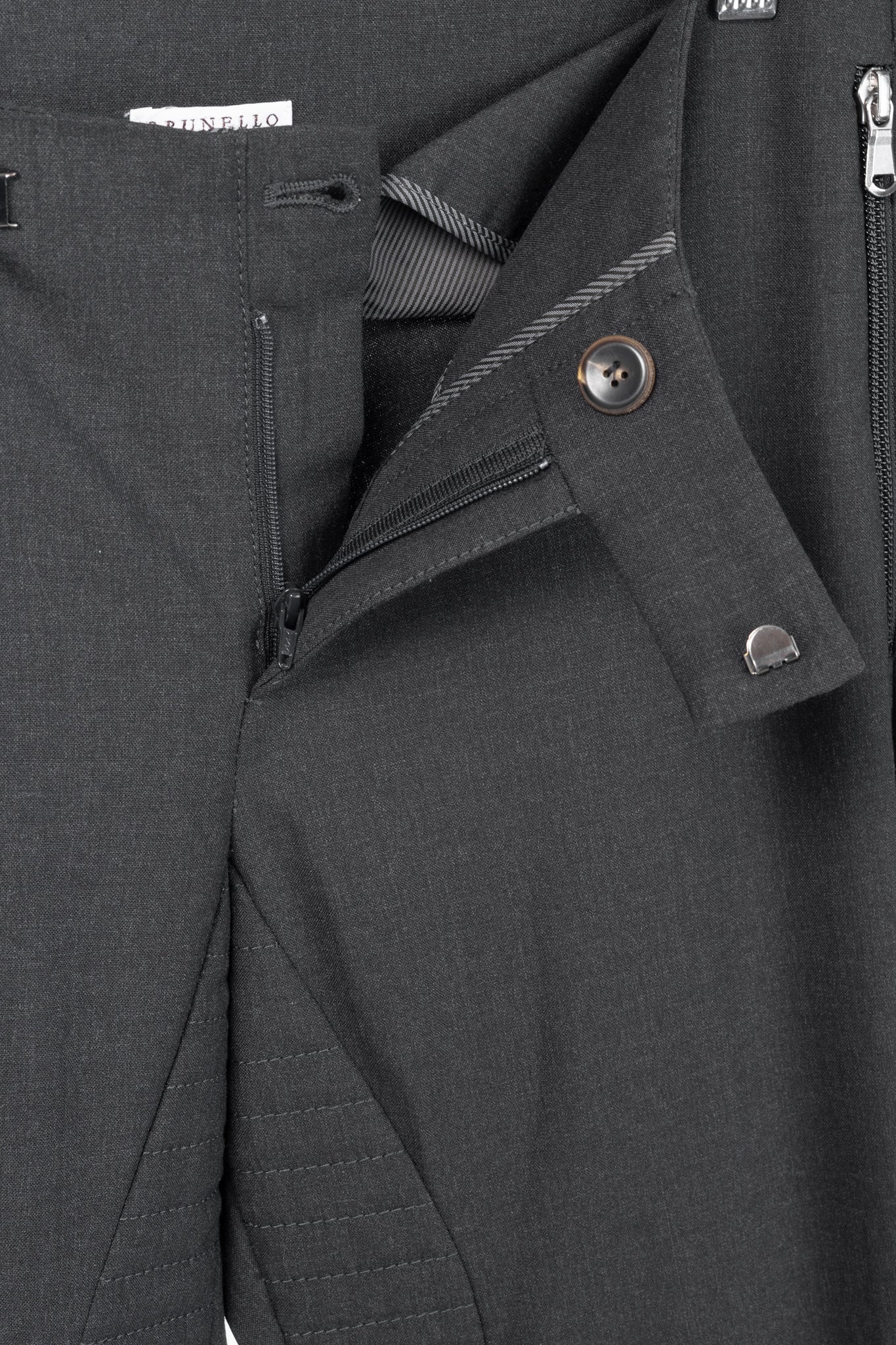 Brunello Cucinelli Anthracite Stretch-Wool Quilted Zip-Hem Trousers