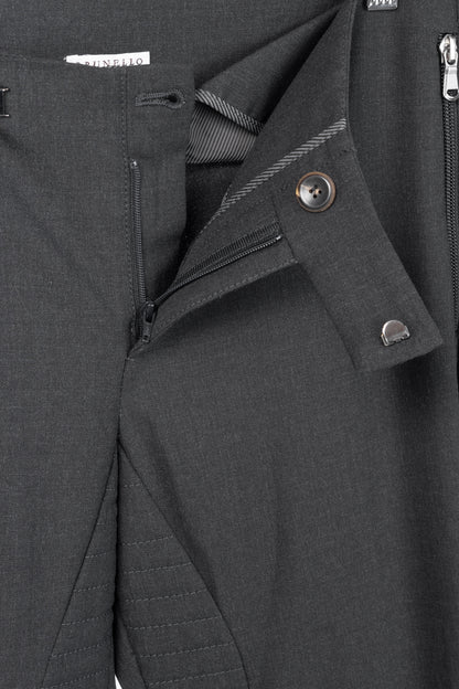 Brunello Cucinelli Anthracite Stretch-Wool Quilted Zip-Hem Trousers
