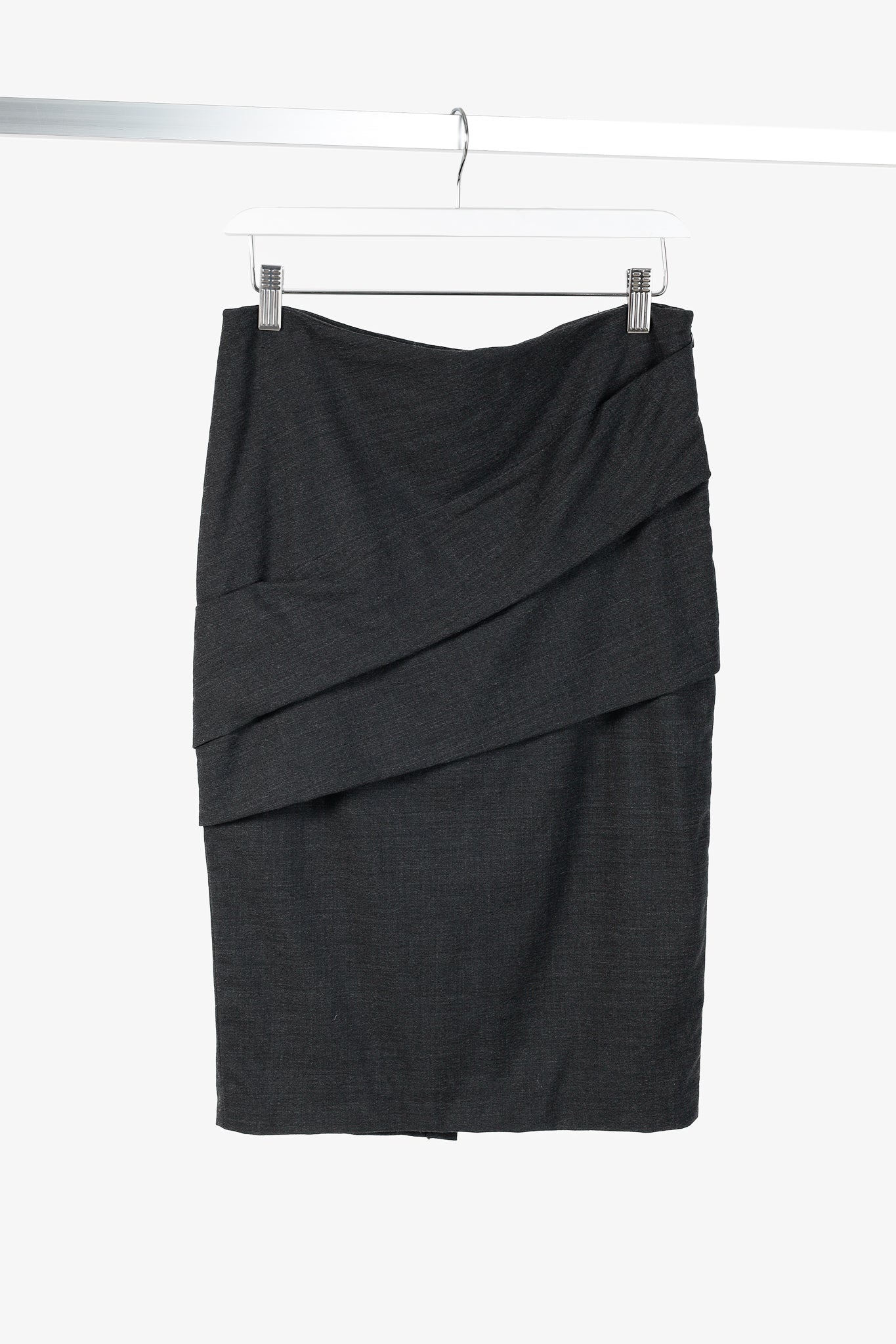 Brunello Cucinelli Grey Wool-Crepe Pleated Pencil Skirt