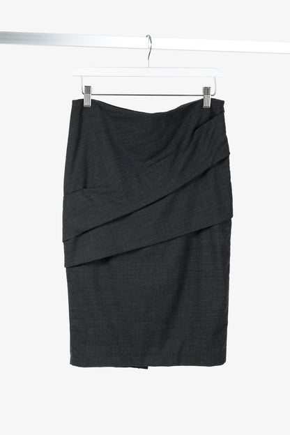Brunello Cucinelli Grey Wool-Crepe Pleated Pencil Skirt
