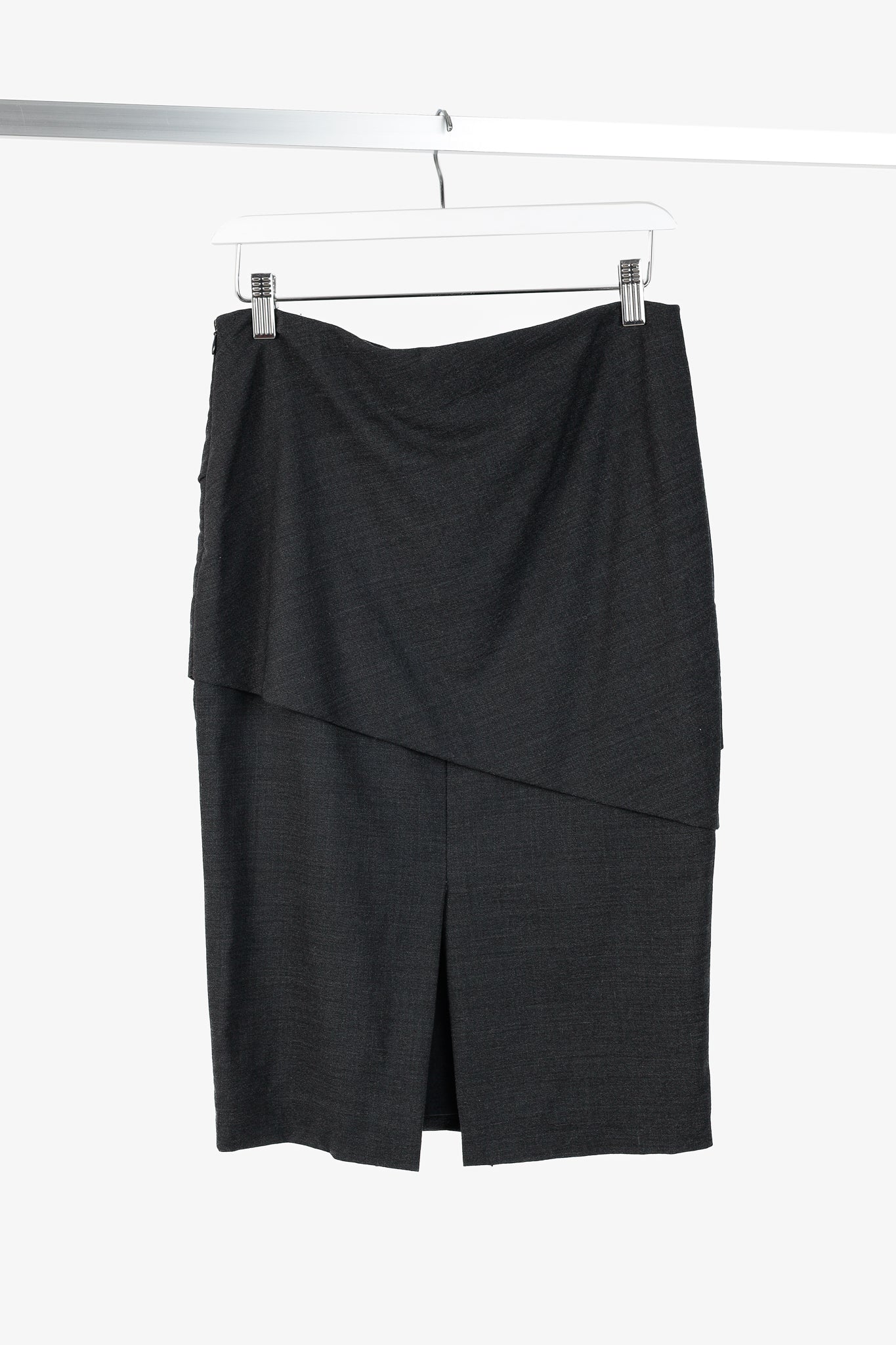 Brunello Cucinelli Grey Wool-Crepe Pleated Pencil Skirt