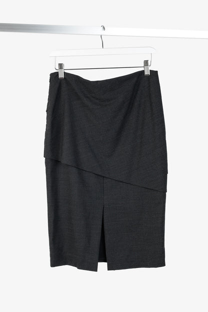 Brunello Cucinelli Grey Wool-Crepe Pleated Pencil Skirt