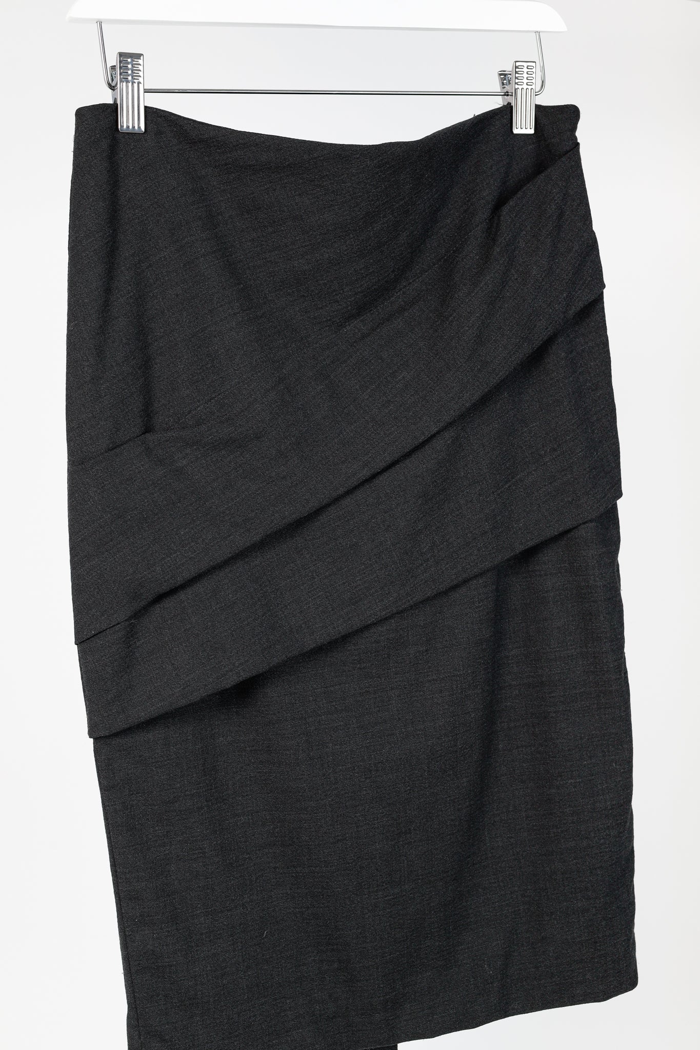 Brunello Cucinelli Grey Wool-Crepe Pleated Pencil Skirt