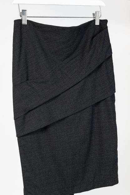 Brunello Cucinelli Grey Wool-Crepe Pleated Pencil Skirt