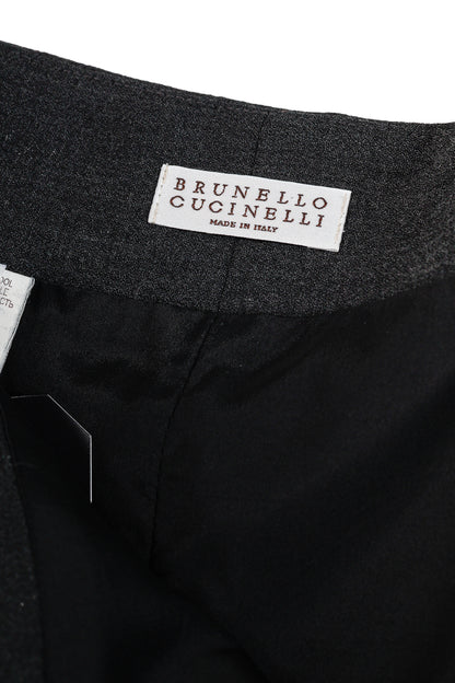 Brunello Cucinelli Grey Wool-Crepe Pleated Pencil Skirt