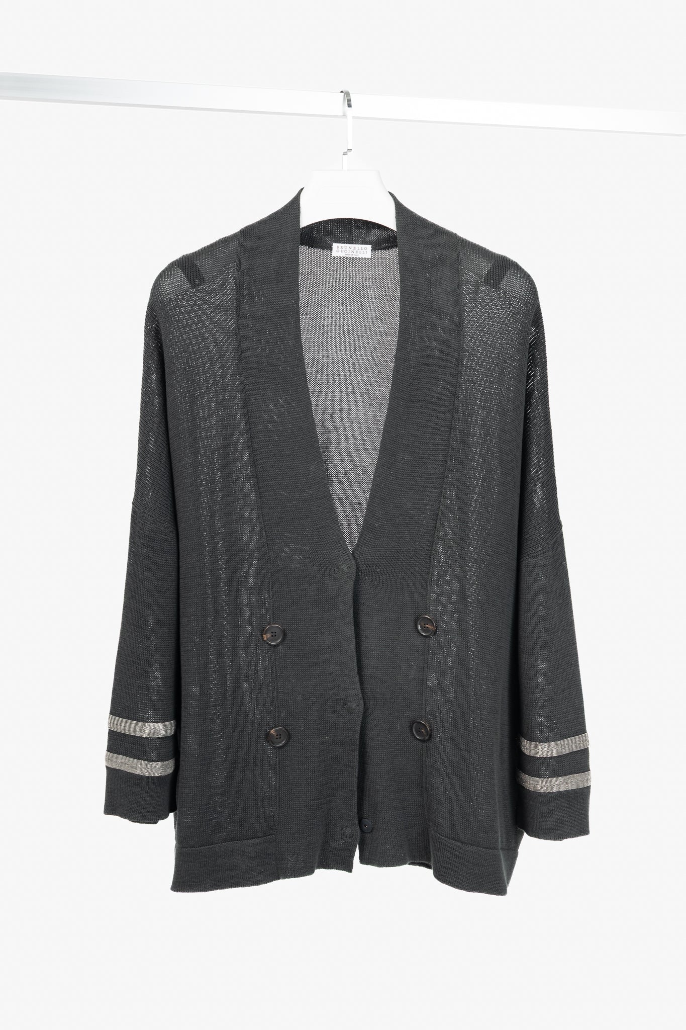 Brunello Cucinelli SS/16 Grey Monili-Cuff Cotton-Knit Cardigan