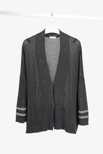 Brunello Cucinelli SS/16 Grey Monili-Cuff Cotton-Knit Cardigan