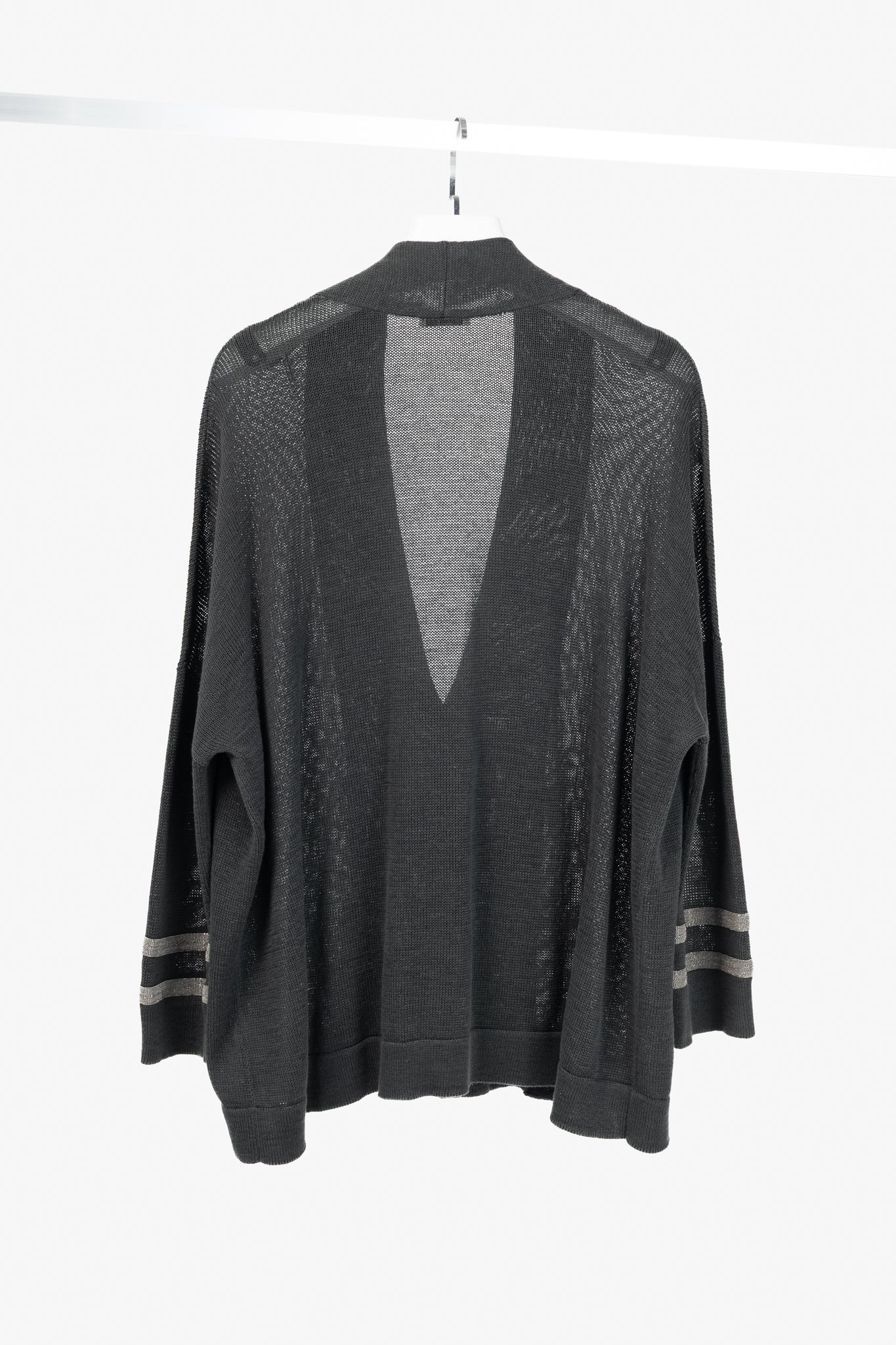Brunello Cucinelli SS/16 Grey Monili-Cuff Cotton-Knit Cardigan