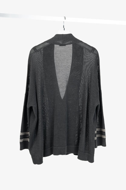 Brunello Cucinelli SS/16 Grey Monili-Cuff Cotton-Knit Cardigan