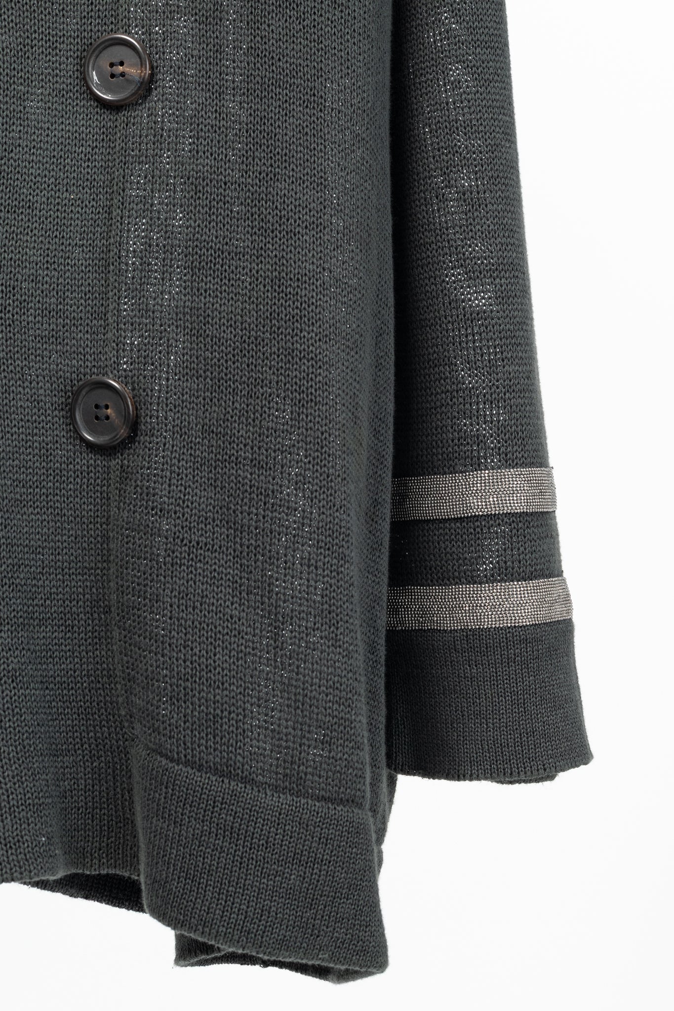 Brunello Cucinelli SS/16 Grey Monili-Cuff Cotton-Knit Cardigan