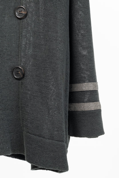 Brunello Cucinelli SS/16 Grey Monili-Cuff Cotton-Knit Cardigan