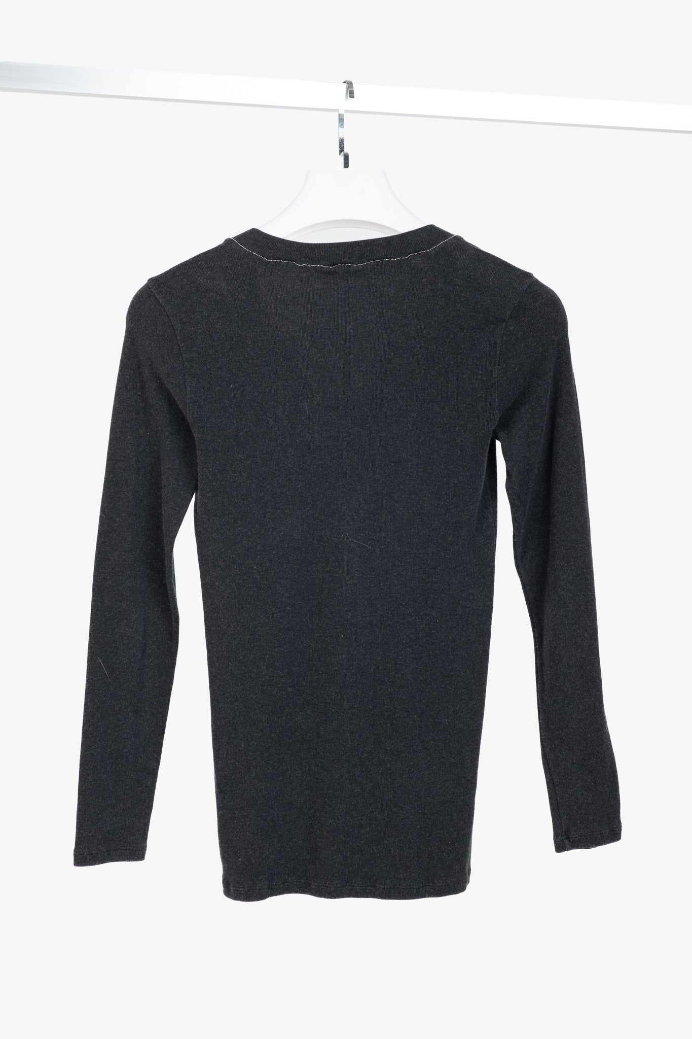 Brunello Cucinelli Grey Cotton-Knit Monili-Bead Pullover